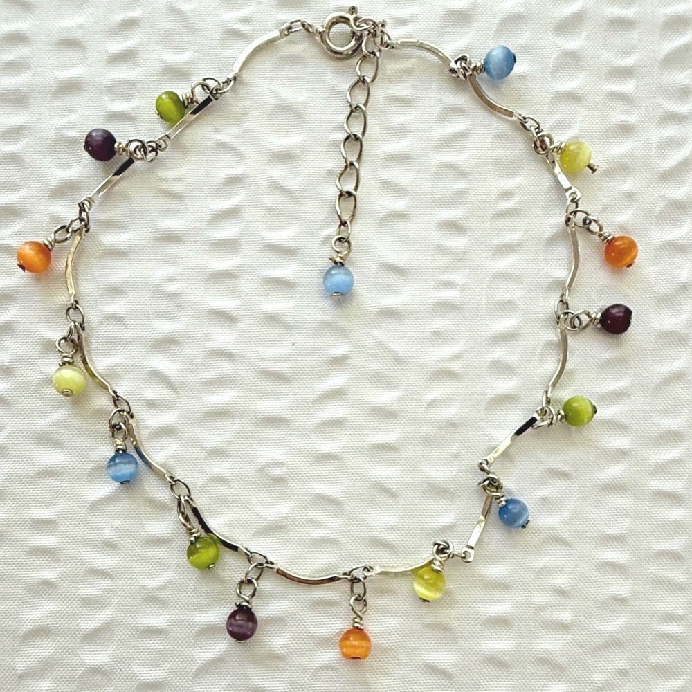 Bubbles Premier Designs Anklet Vintage Women Multicolor Bead Silvertone Jewelry